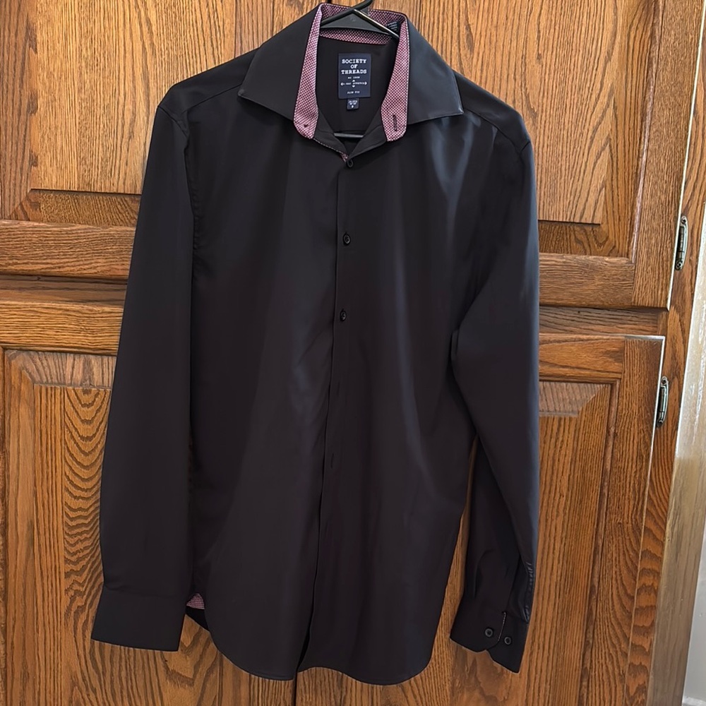 Society Of Threads Black Dress Shirt with red Trim